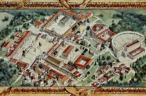 CittÃ . Ricostruzione di Corinto con i templi dell'AgorÃ  e d'Apollo e il complesso teatrale.De Agostini Picture Library